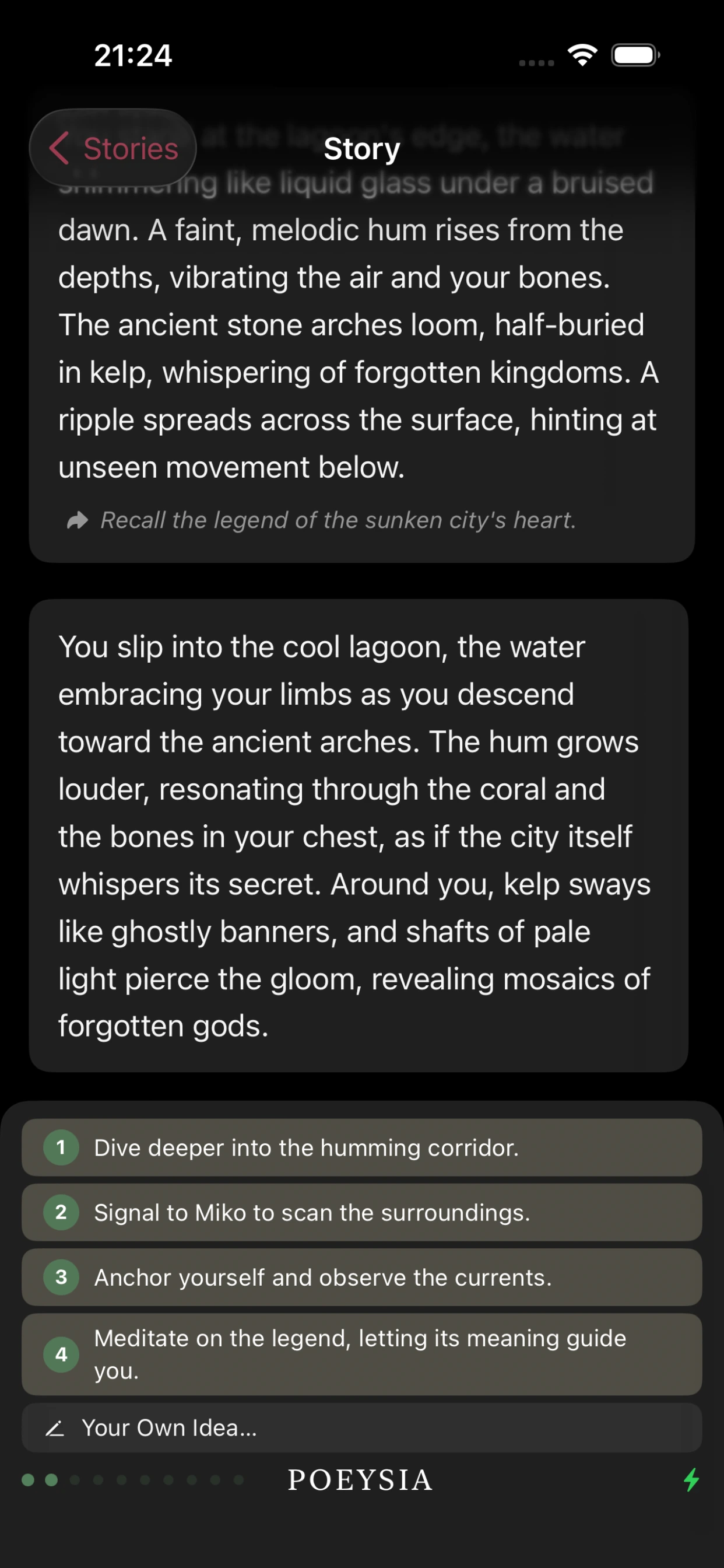 Poeysia Storytelling choice screen