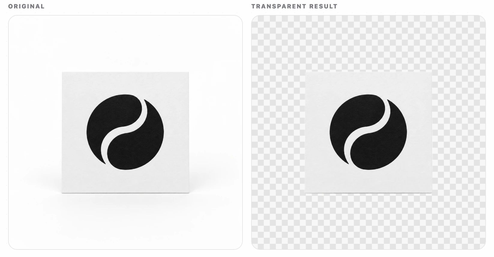Before and transparent result for a white logo source image